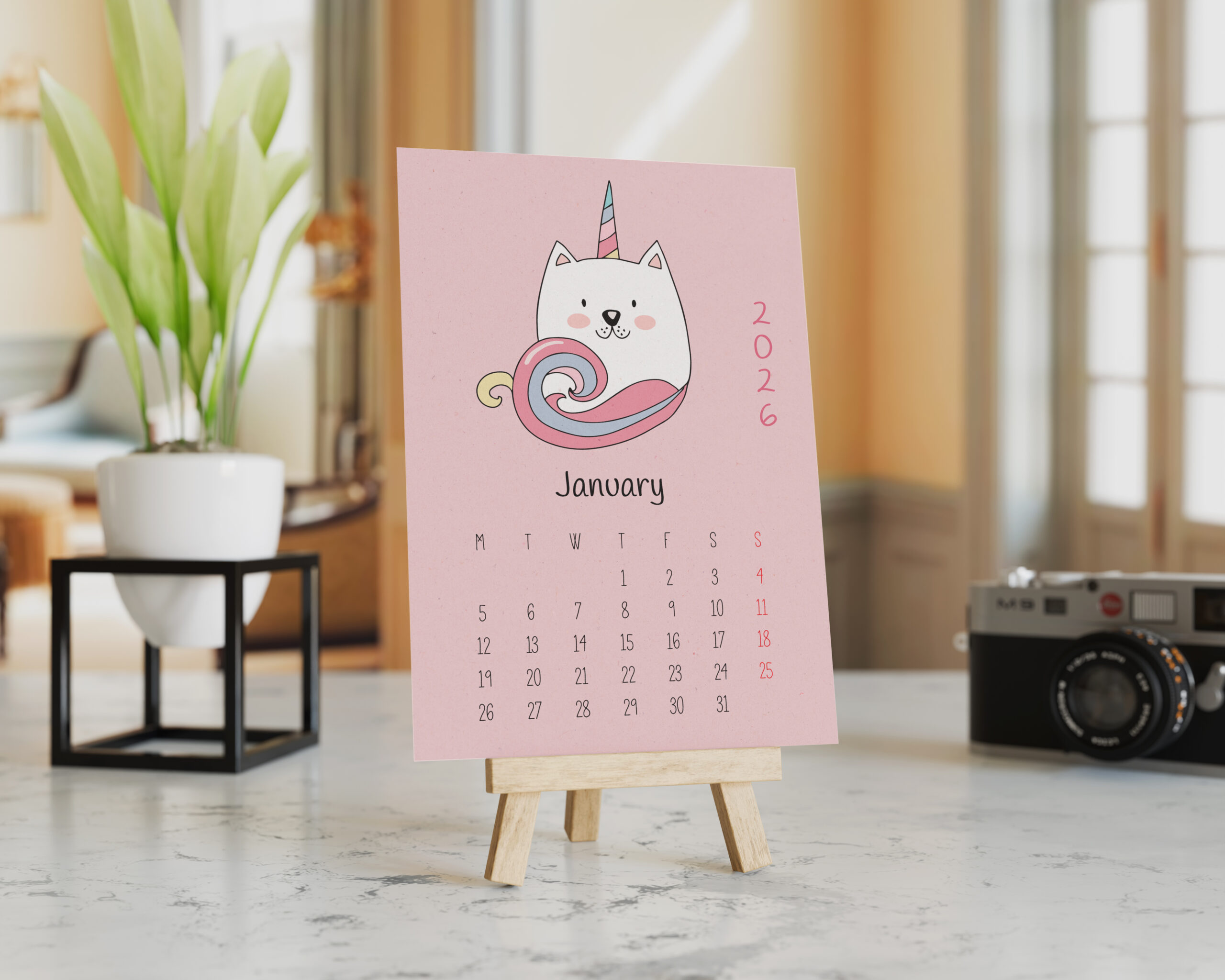 cute hand drawn unicorn mini vertical desk calendar 2026, 4x6 inch, desktop mount cute hand drawn unicorn mini vertical desk calendar 2026, 4x6 inch, desktop mount