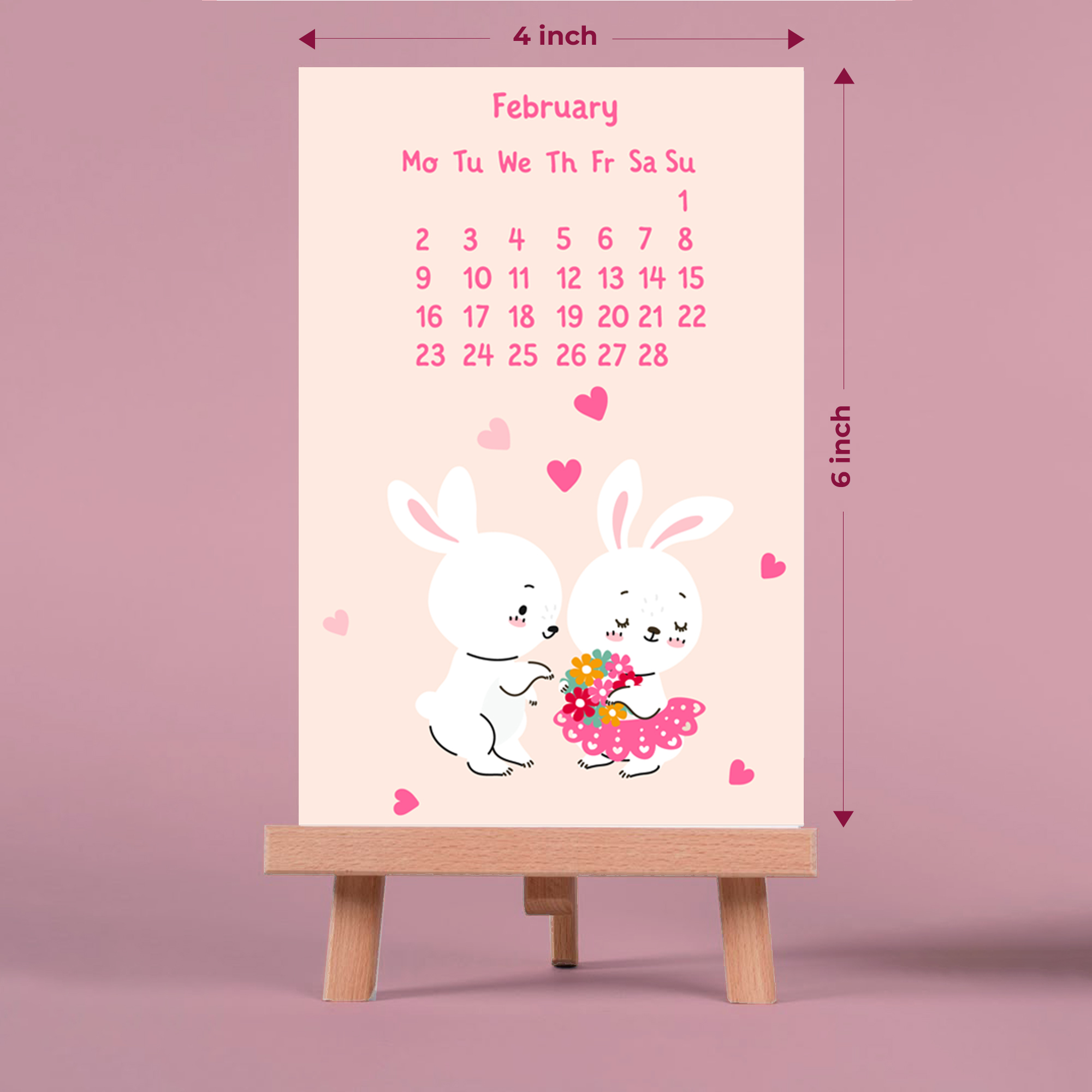epic graphic designs 2026 vertical desk calendar with cute bunny illustrations, 4x6 inch monthly calendar, wooden easel stand epic graphic designs 2026 vertical desk calendar with cute bunny illustrations, 4x6 inch monthly calendar, wooden easel stand