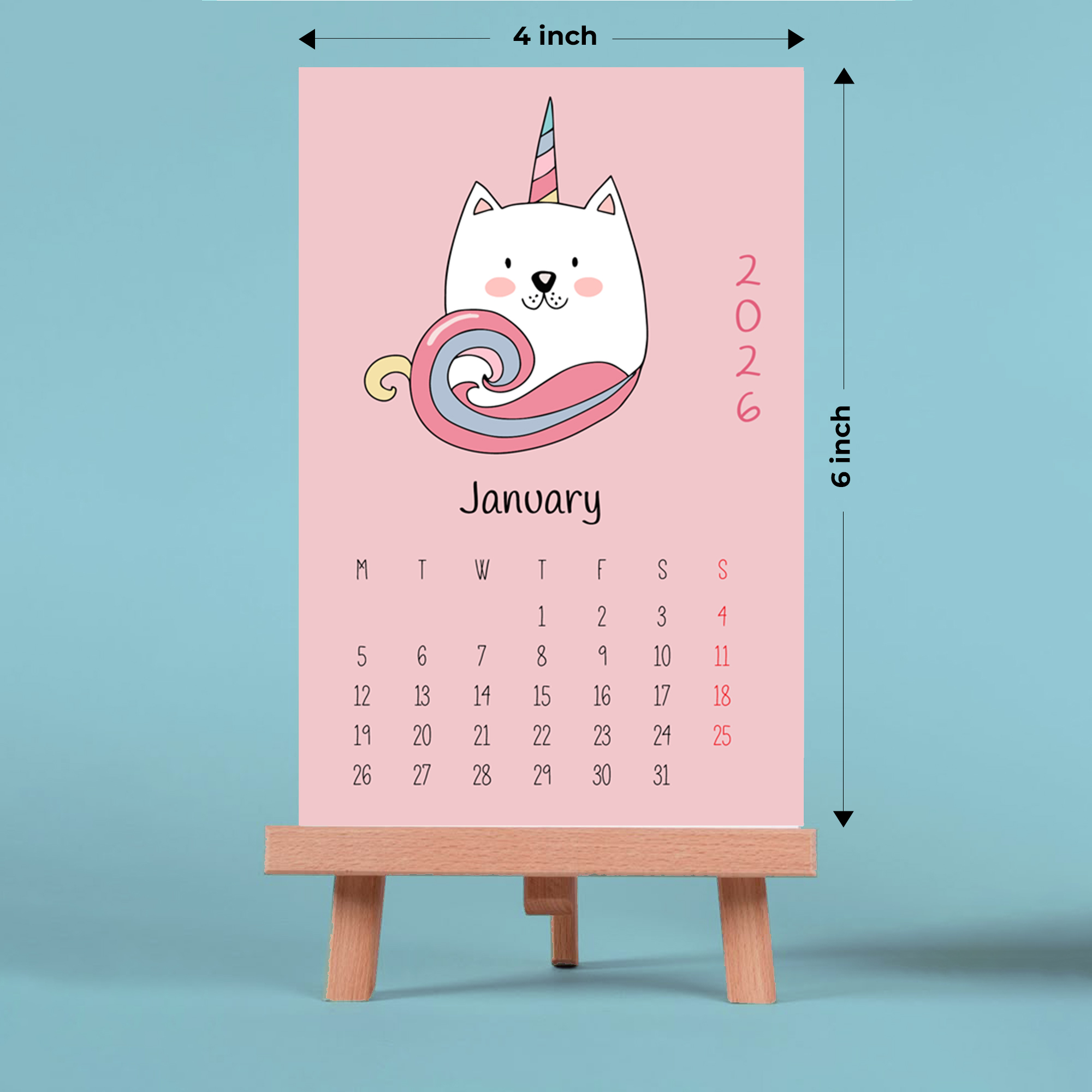 cute hand drawn unicorn mini vertical desk calendar 2026, 4x6 inch, desktop mount cute hand drawn unicorn mini vertical desk calendar 2026, 4x6 inch, desktop mount
