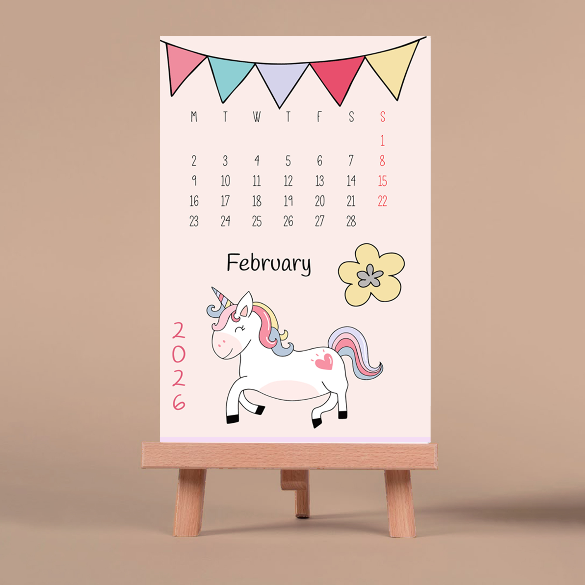cute hand drawn unicorn mini vertical desk calendar 2026, 4x6 inch, desktop mount cute hand drawn unicorn mini vertical desk calendar 2026, 4x6 inch, desktop mount