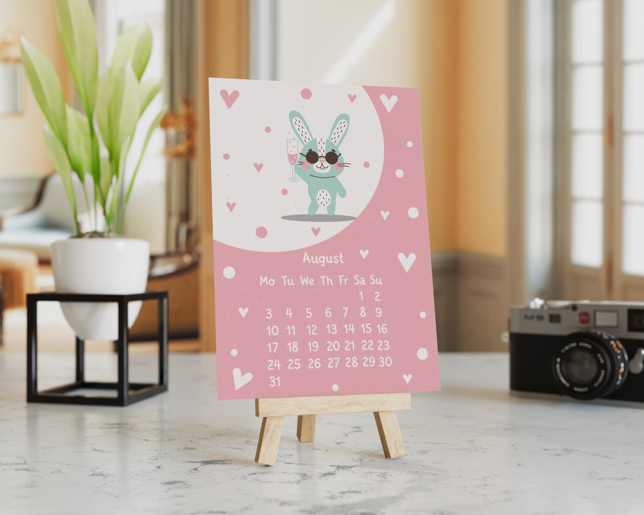 epic graphic designs 2026 vertical desk calendar with cute rabbit design, 4 x 6 inch, paper, mini size, desktop mount with wooden easel stand, monthly format epic graphic designs 2026 vertical desk calendar with cute rabbit design, 4 x 6 inch, paper, mini size, desktop mount with wooden easel stand, monthly format