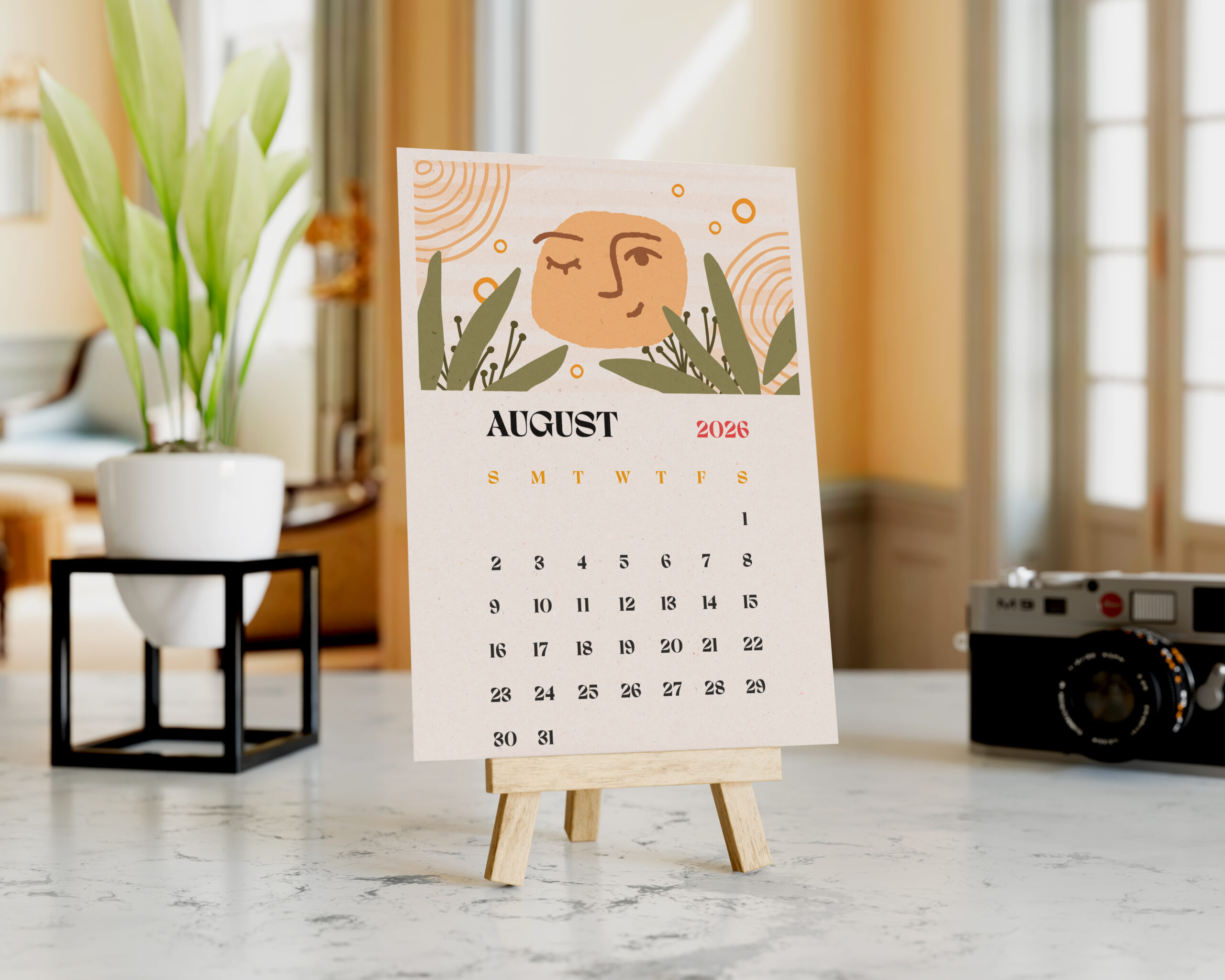 epic graphic designs 2026 hand drawn modern illustrations desktop calendar with wooden stand, monthly pages, 4x6 inch display size epic graphic designs 2026 hand drawn modern illustrations desktop calendar with wooden stand, monthly pages, 4x6 inch display size