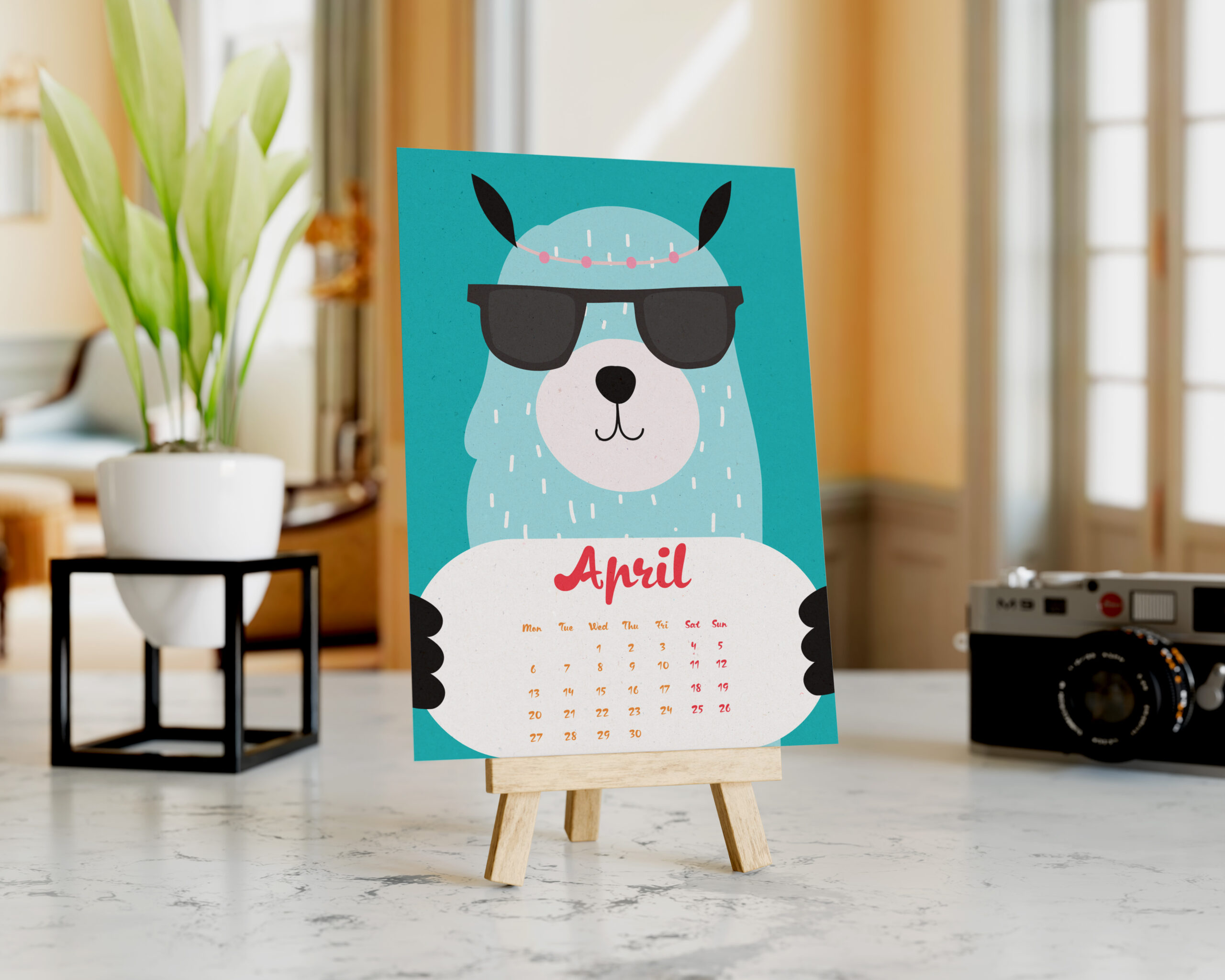 epic graphic designs 2026 llama illustrations desktop calendar with wooden stand, monthly pages, 4x6 inch display size epic graphic designs 2026 llama illustrations desktop calendar with wooden stand, monthly pages, 4x6 inch display size