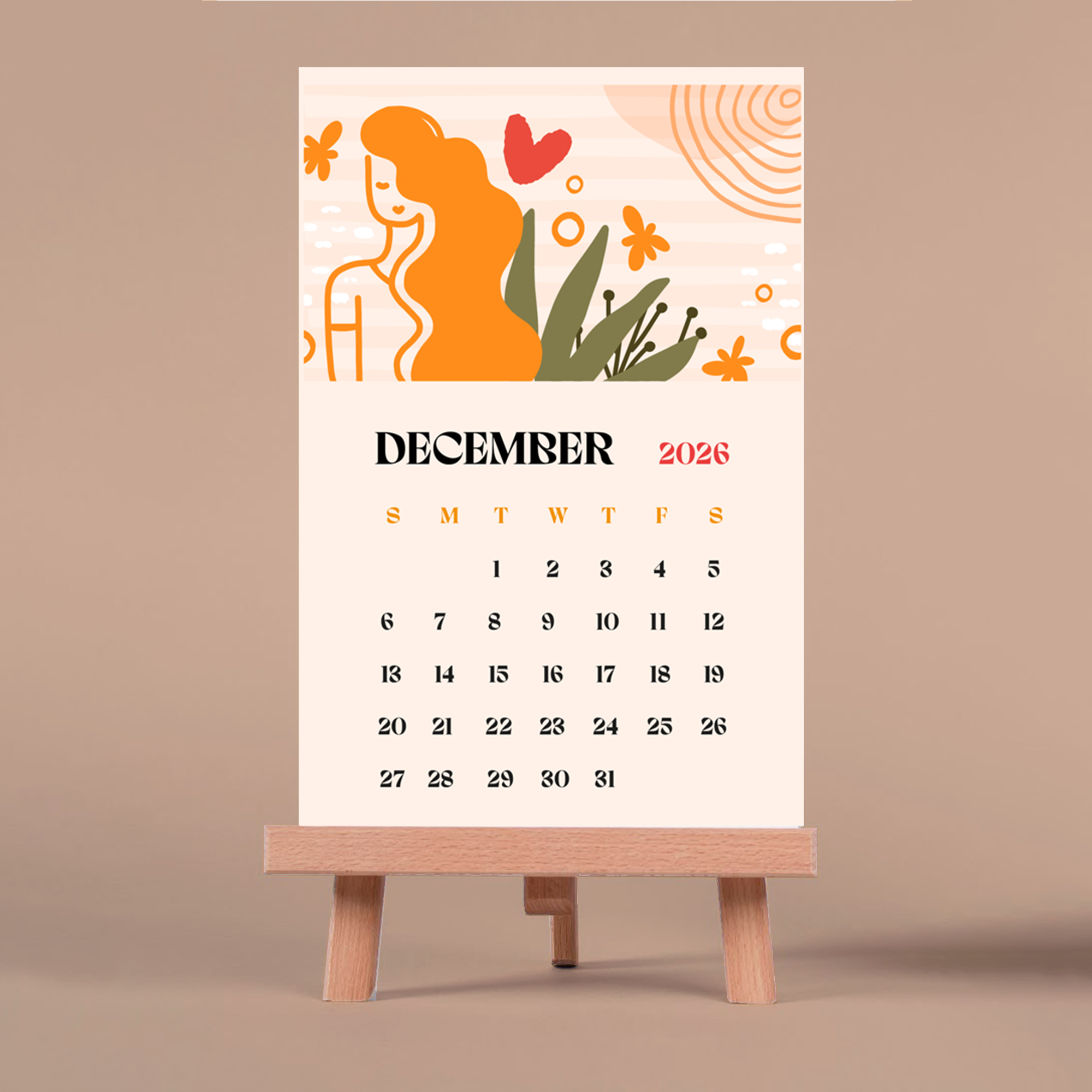 epic graphic designs 2026 hand drawn modern illustrations desktop calendar with wooden stand, monthly pages, 4x6 inch display size epic graphic designs 2026 hand drawn modern illustrations desktop calendar with wooden stand, monthly pages, 4x6 inch display size